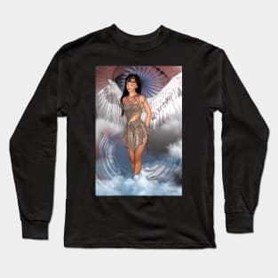 Woman with angel wings standing in clouds Long Sleeve T-Shirt